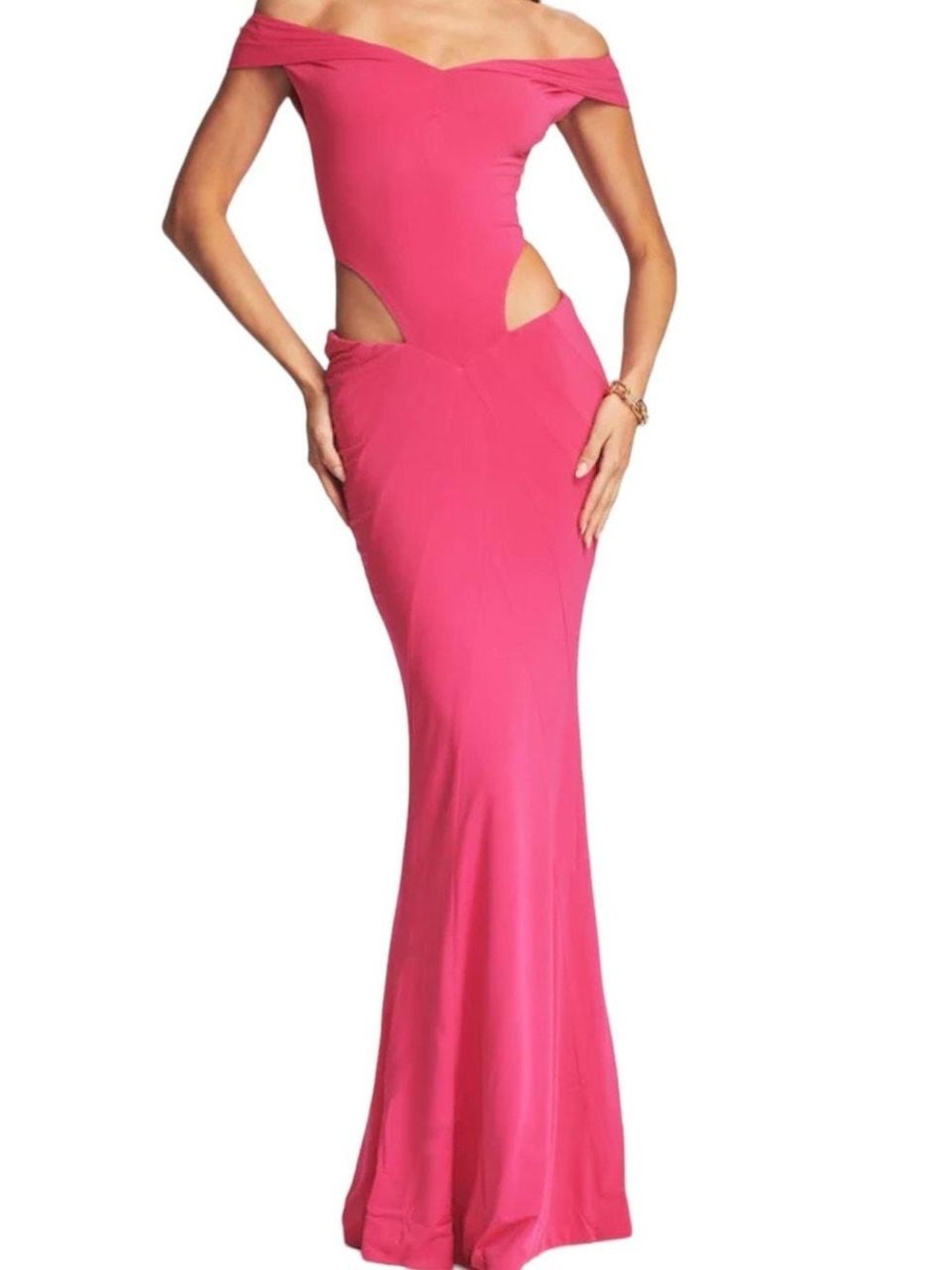 Retrofete Fuchsia guiada Off-Shoulder Cutout Maxi Gown